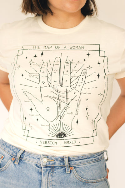 Palm reading, feminist tee, vintage palmistry, palm reading illustration, womans tee, womens empowerment
